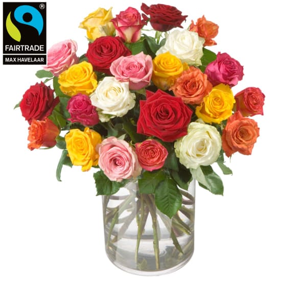 Bouquet Of Roses (24 Roses) With Fairtrade Max Havelaar-Roses, Small Blooms