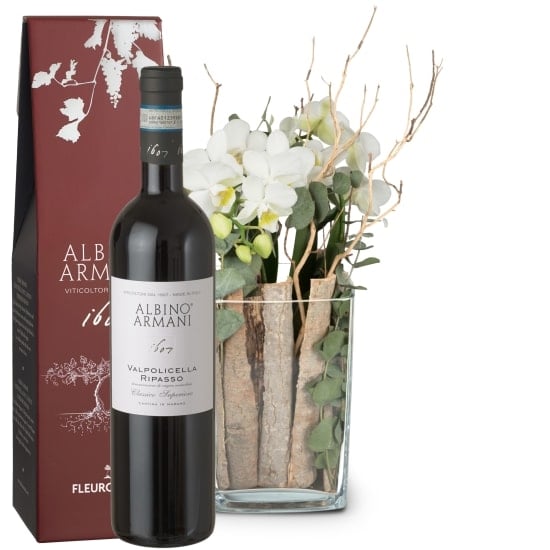 Lifestyle (orchid with vase) and Ripasso Albino Armani DOC (75 cl)