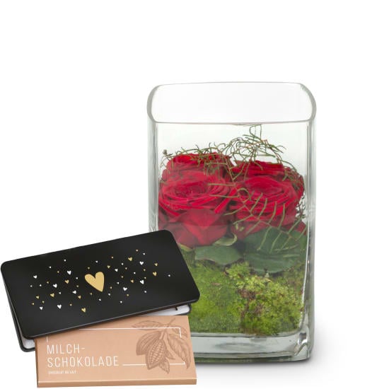 Roses 4 YOU with Munz bar of chocolate Â«HeartÂ»