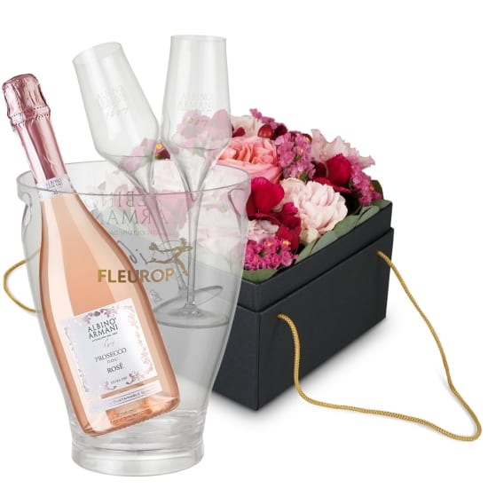 Flowerbox «Seville» (15 cm) with Prosecco Rosé Albino Armani DOC (75 cl), incl. ice bucket and two sparkling wine flutes