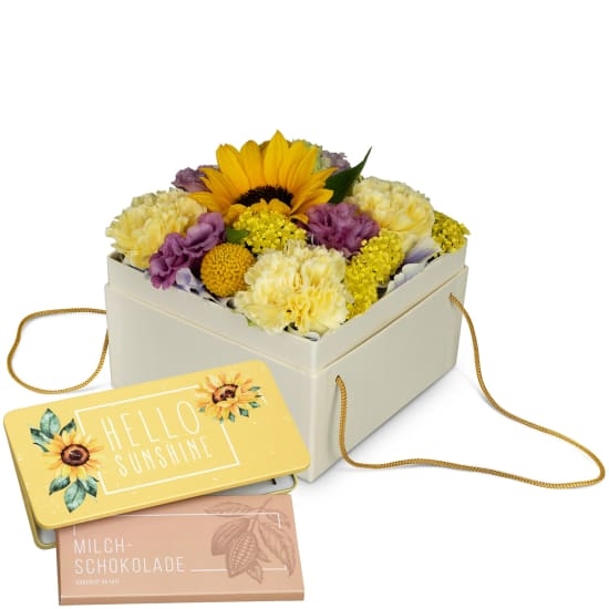 Flowerbox Â«ArlesÂ» (15 cm) with Munz bar of chocolate Â«Hello SunshineÂ»