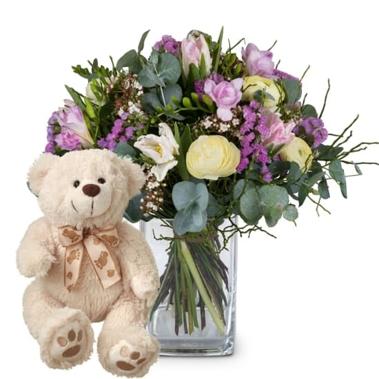 Flower bouquet «Tender Spring Greetings» with teddy bear (Minimum)