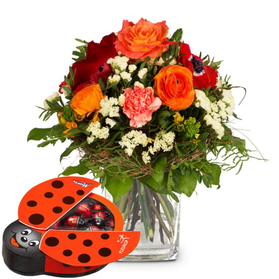 Flower bouquet «Spring Surprise» with Munz chocolate ladybird (Minimum)