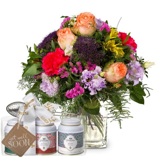 Symphony of Colors incl. Gottlieber tea gift set and hanging gift tag «Get Well Soon» (Minimum)