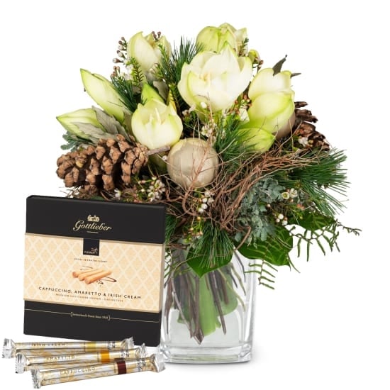 Flower bouquet "Winter Wonder" with Gottlieber Happen "Special Edition for Fleurop" (Minimum)