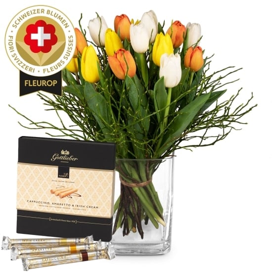 Flower bouquet «Swiss Tulips» with Gottlieber Huppen «Special Edition for Fleurop»