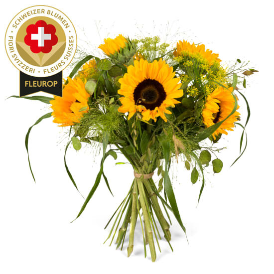 Sunflower bouquet with Swiss flowers