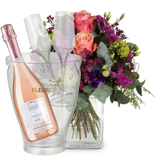 Flower bouquet «Sweet Day» with Prosecco Rose Albino Armani DOC (Minimum)