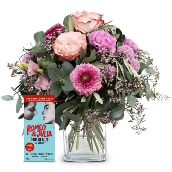 Bouquet of flowers «Juliet» with a  voucher for the musical «Romeo & Julia»
