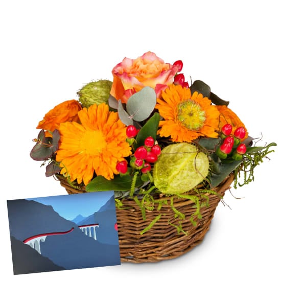 Flower arrangement «Pure Spring» with a gift voucher from the Rhaetian Railway (Minimum)