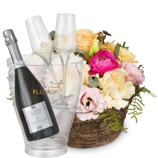 Flower arrangement «Gentle Spring Melody» with Prosecco Albino Armani DOC (Minimum)