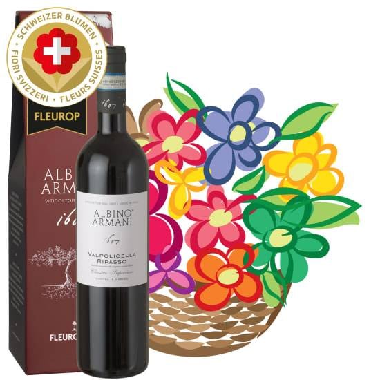 Swiss Flower Arrangement «Surprise» with Ripasso Albino Armani DOC (Minimum)