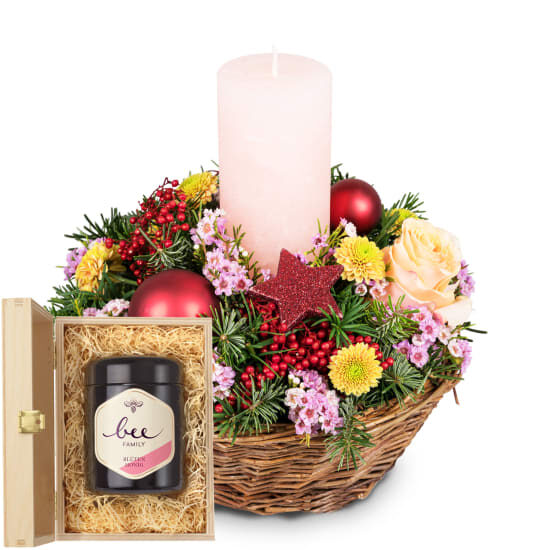 Magic of Advent with Delicate Flowers with Bee-Family Swiss blossom honey (Minimum)