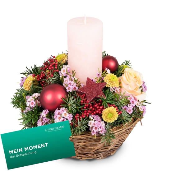 Candle arrangement "The Magic of Advent" with a CHF 100.- gift voucher from Wellness-Therme FORTYSEVEN (Minimum)