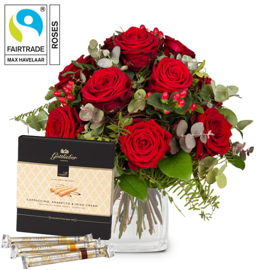 I Love You with Fairtrade Max Havelaar-Roses with Gottlieber Happen (Minimum)