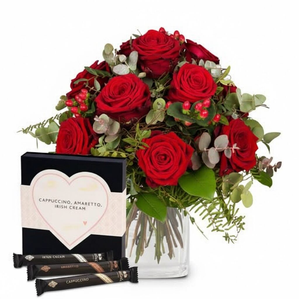 Flower bouque «I Love You» with Fairtrade Max Havelaar-Roses and Gottlieber Hüppen «White Love» (Minimum)