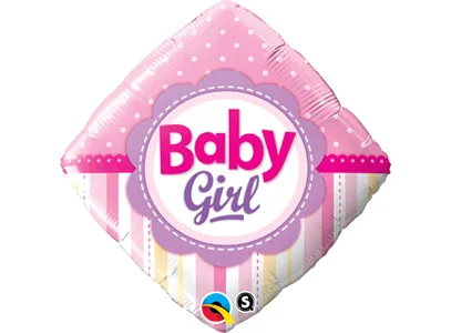 Qualatex 18 Inch Diamond Foil Balloon - Baby Girl Dots & Stripes