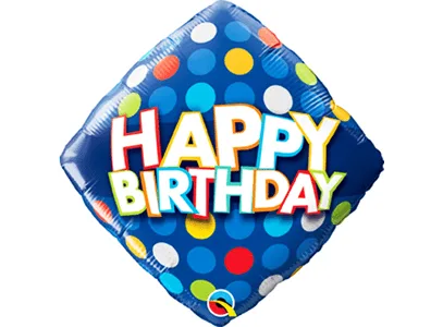 Qualatex 18 Inch Diamond Foil Balloon - Birthday blue & Colorful Dots