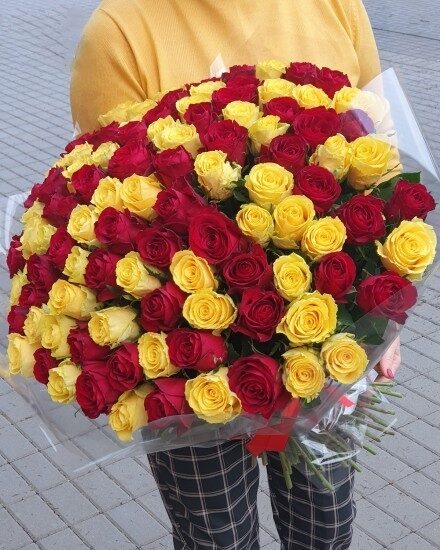 Bouquet of yellow and red roses (Small (30))