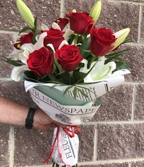 White lilies and red roses