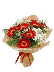 Flowers Bouquet Hand-tied "Red& White Dream"