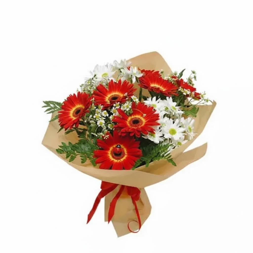 Flowers Bouquet Hand-tied "Red& White Dream"