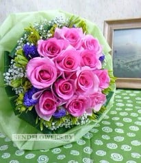 Hot-Pink Roses Hand Tied Bouquet