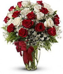 Bouquet Of 25 Red And White Roses Divine Love