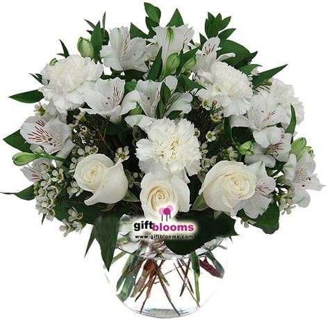 White Roses and Alstromeria Bouquet Snow white