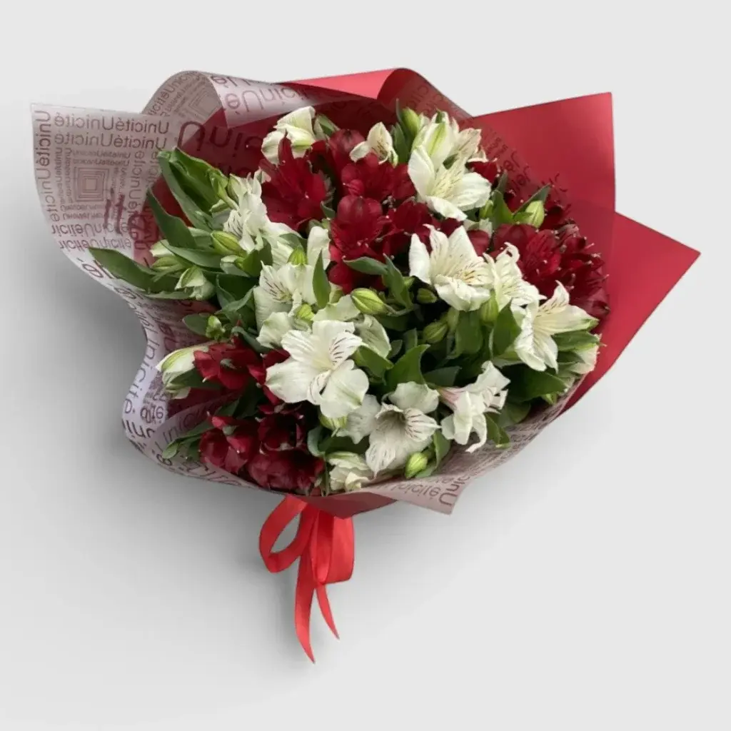 Red and white Alstroemeria Bouquet "My Pearl"