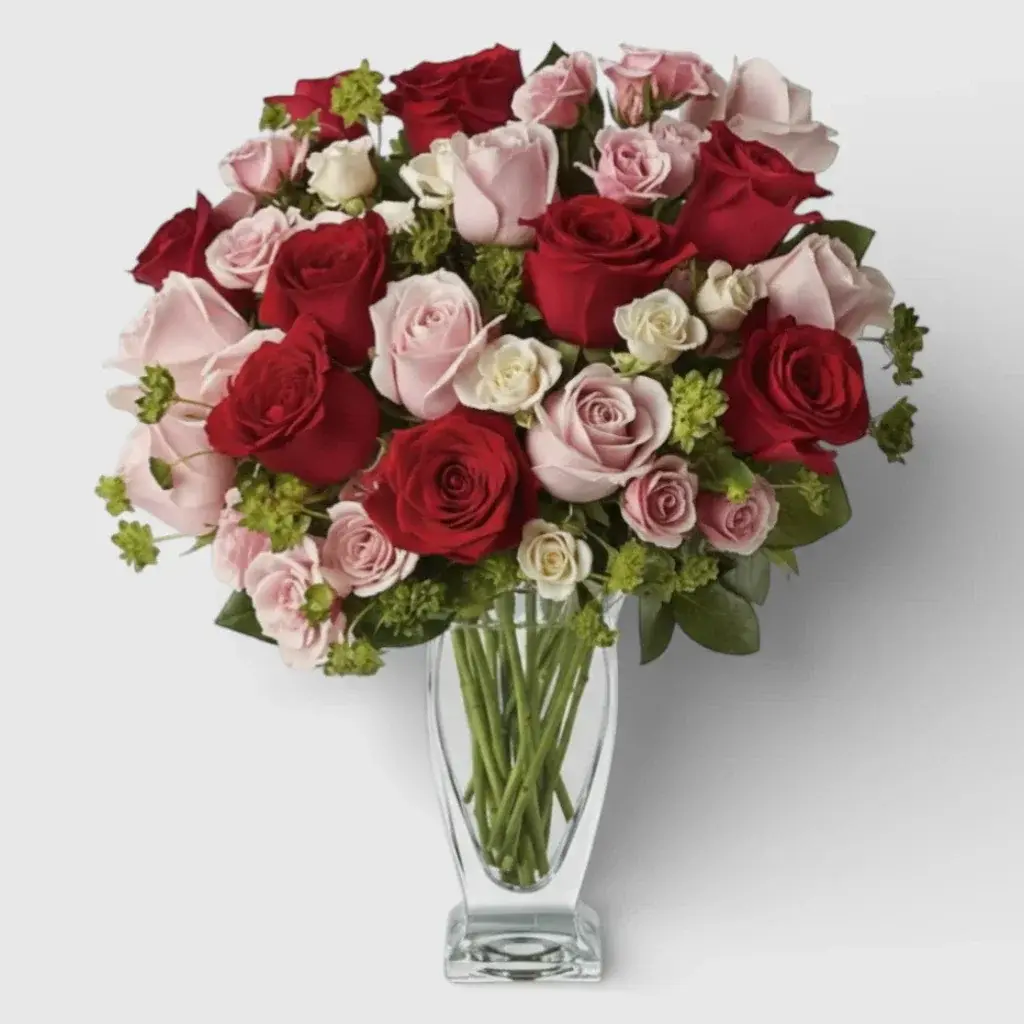 Bouquet of Red, Pink & White Roses "Inspiration"