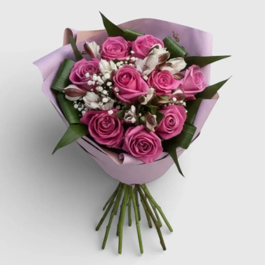 Pink roses and alstroemerias