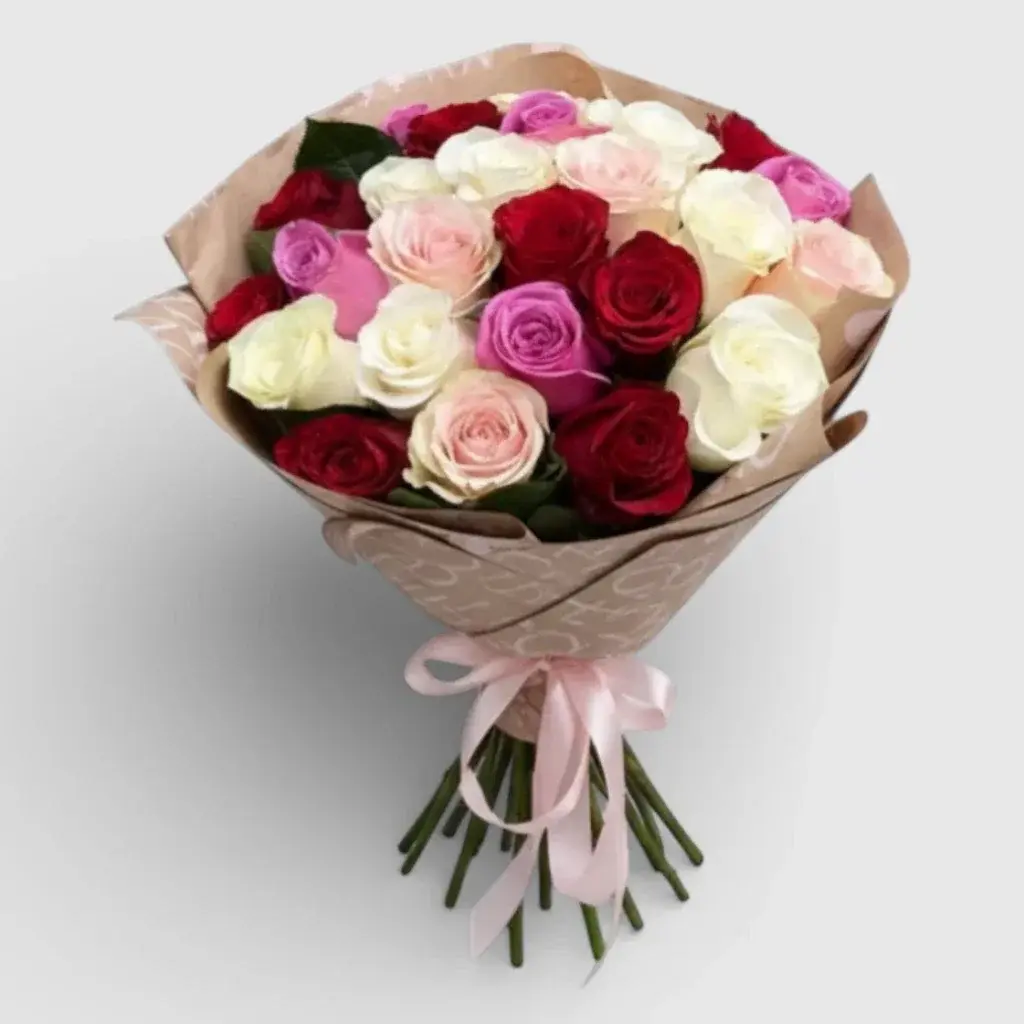 Bouquet of 25 Mixed Color Roses
