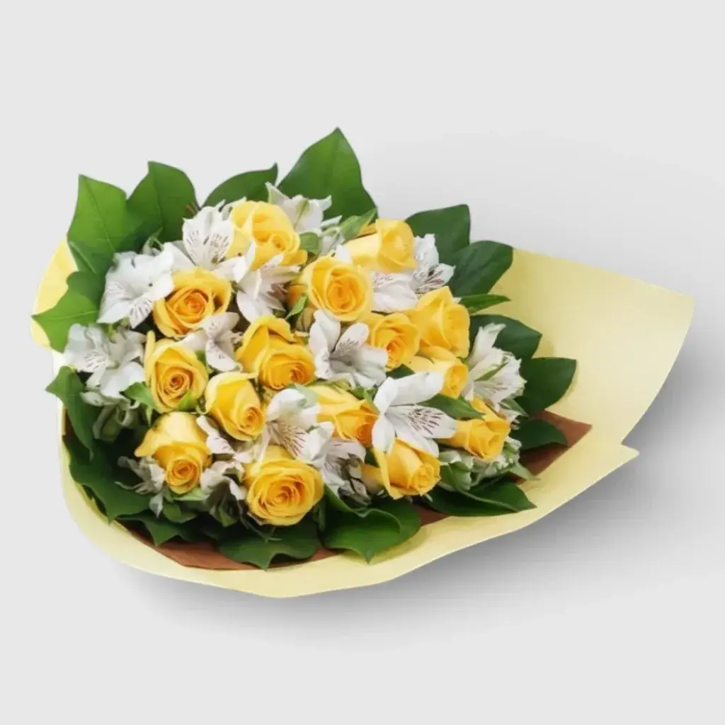 Yellow Roses& White Alstroemeria Bouquet