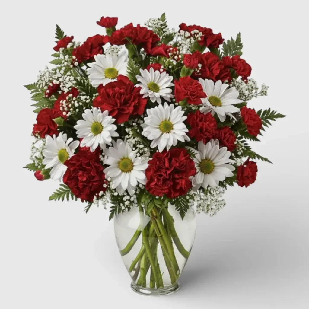 Bouquet of Red Carnations & White Chrysanthemums