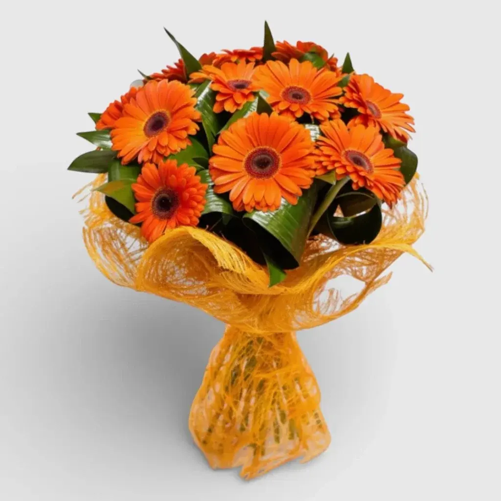 Hand-tied Bouquet of 15 orange gerberas