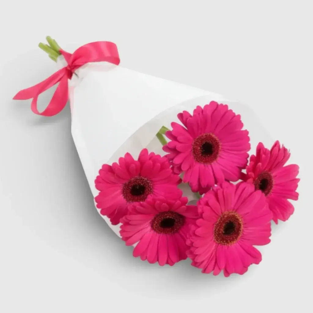 Hand-tied Bouquet of 5 pink gerberas