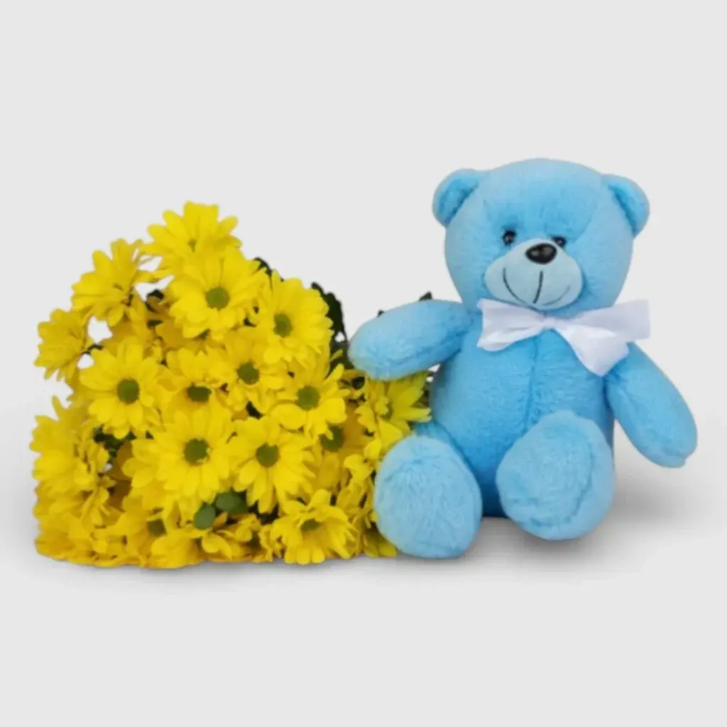 Yellow chrysanthemums with bear