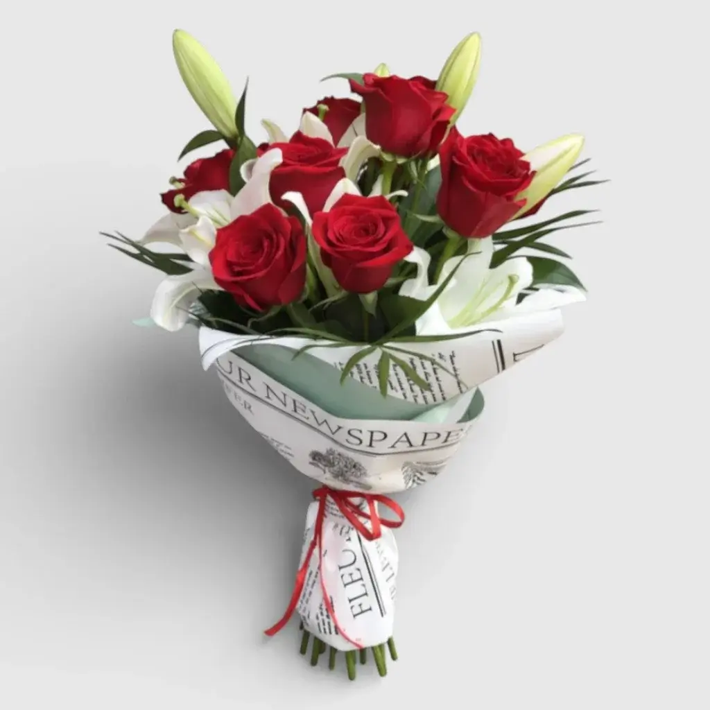 White lilies and red roses