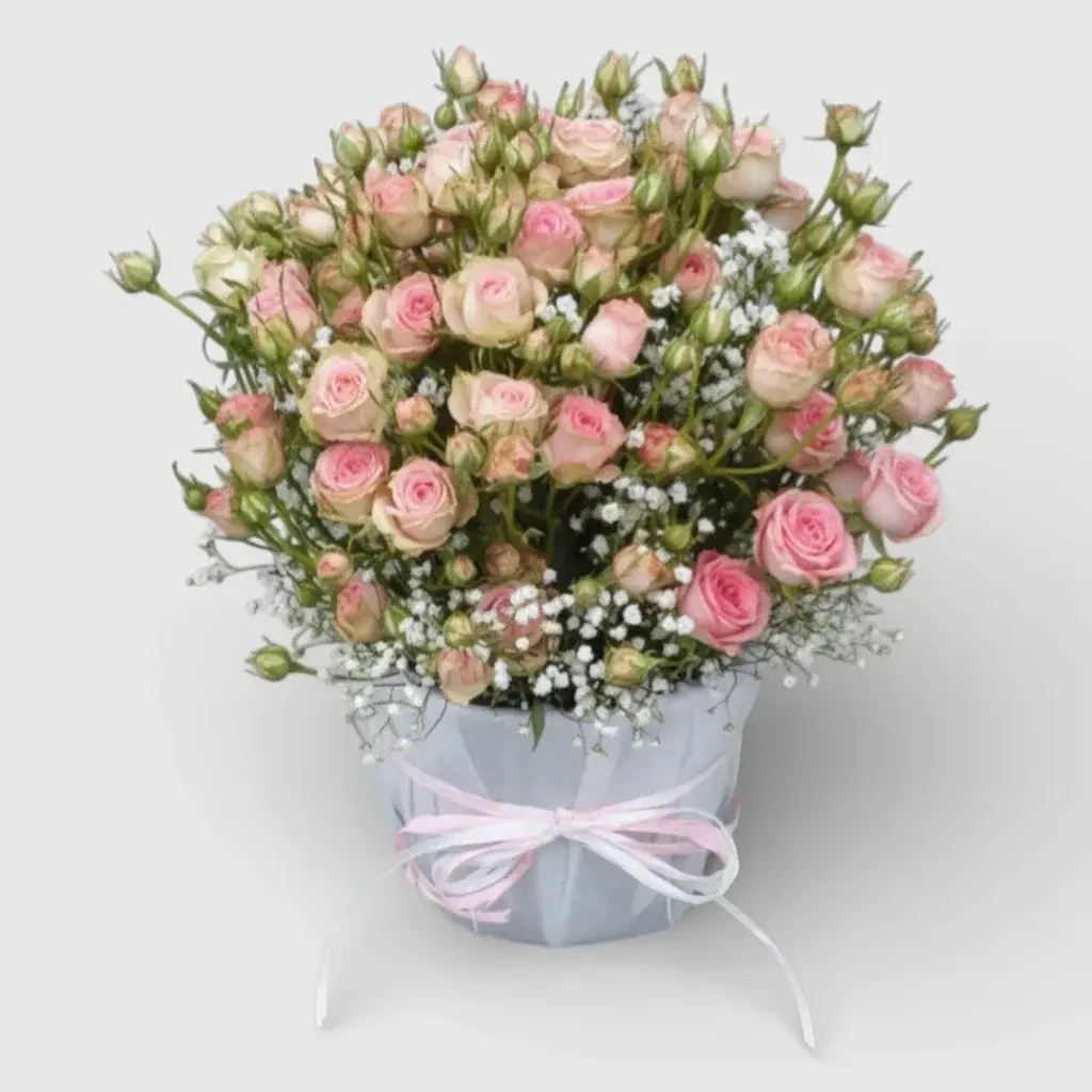 Basket of pink spray roses "For My Lady"