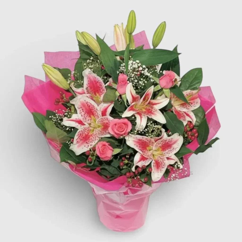 s bouquet "Lilys & Pink Roses Hand-tied"