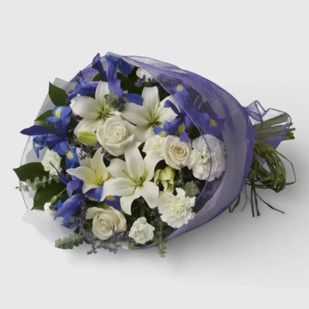 Bouquet Roses, Lilies& Irises "Ocean Breeze"