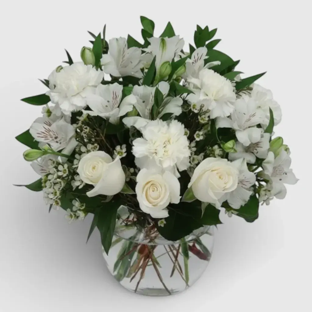 White Roses and Alstromeria Bouquet "Snow white"