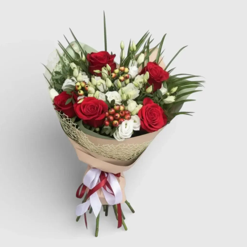 Bouquet of roses and eustoma "The Best Day"