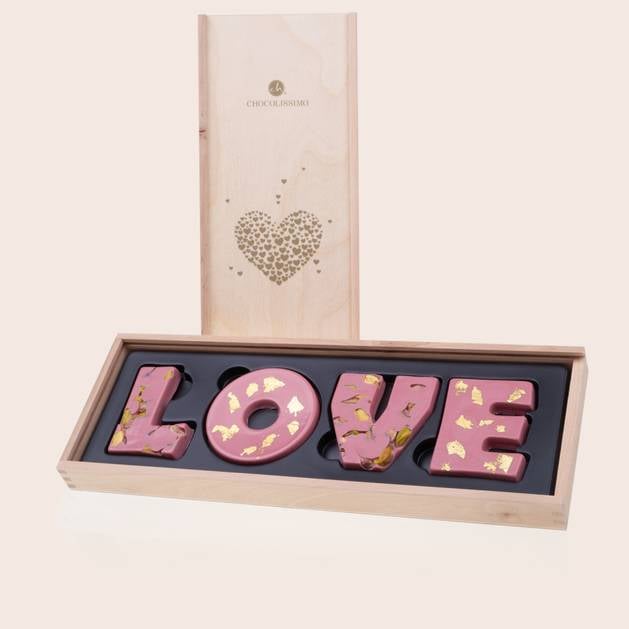 Inscription from pink chocolate - LOVE