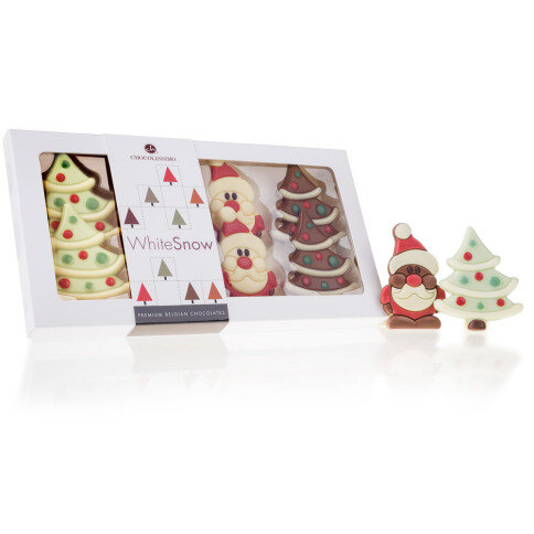 Santas and Christmas tree made of chocolate