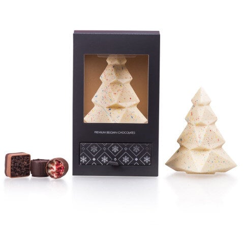 Festive Christmas tree made of white chocolate