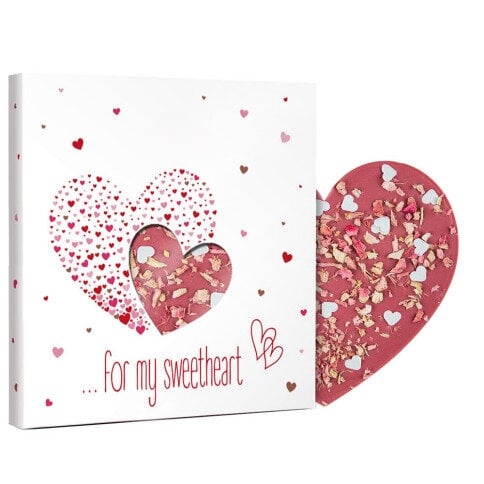 Ruby chocolate heart with rhubarb