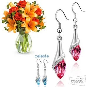 Earrings with Swarovski Elements + Flowers (Classic Composition)