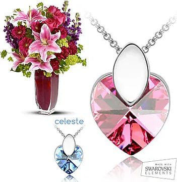 Necklace with Swarovski Elements + Flowers (Classic Composition)